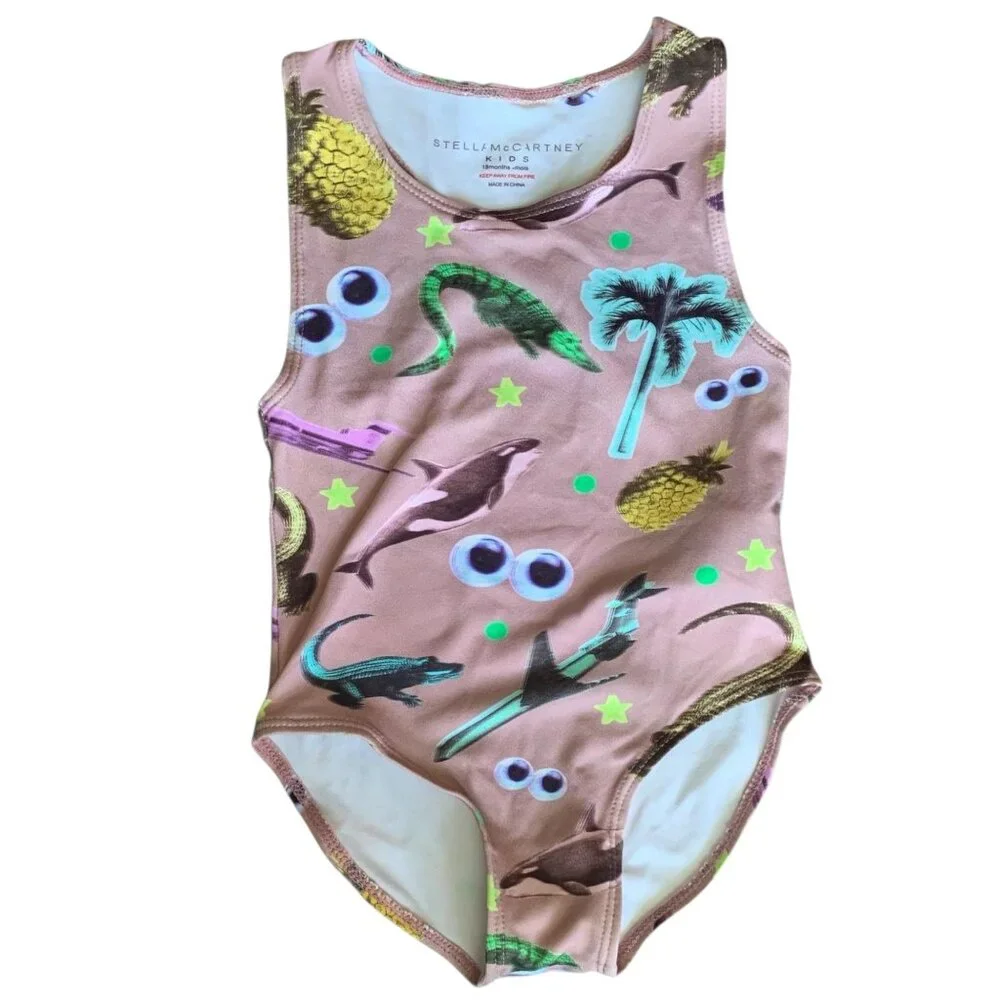 Stella McCartney Novelty Print Tropical & Seal Life One Piece Swimsuit